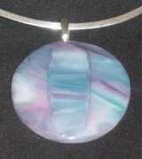 Circular pendant in blues and pinks